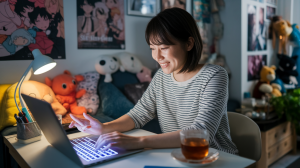 マッチングアプリのメッセージを送る女性