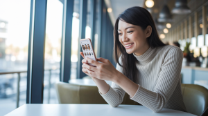マッチングアプリのメッセージを送る女性
