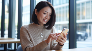 マッチングアプリのメッセージを送る女性