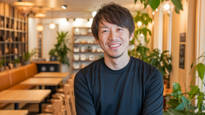 ChatGPTでプロフィールを作成している男性