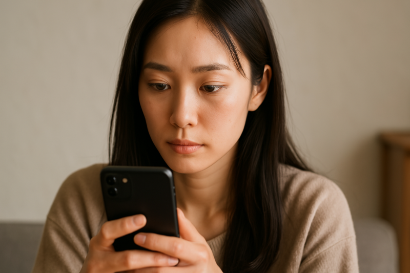 マッチングアプリをする女性