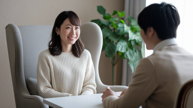 結婚相談所で面談する女性