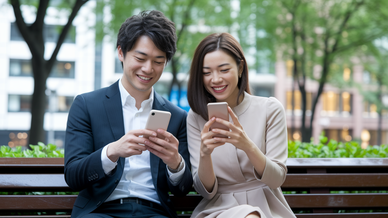 ラインをする男女