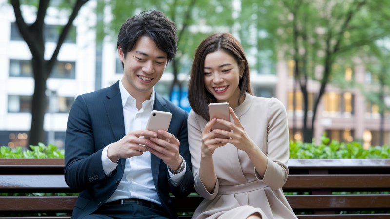 ラインをする男女