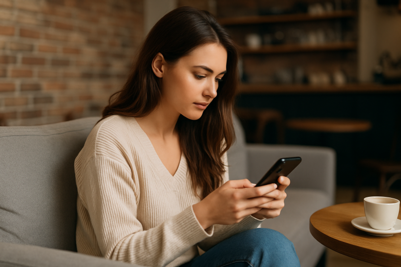 ラインをチェックする女性