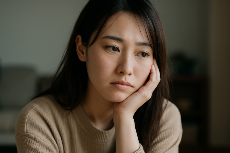 過去の出来事を思い出している婚活女性