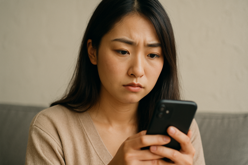 返信のないラインをチェックする女性