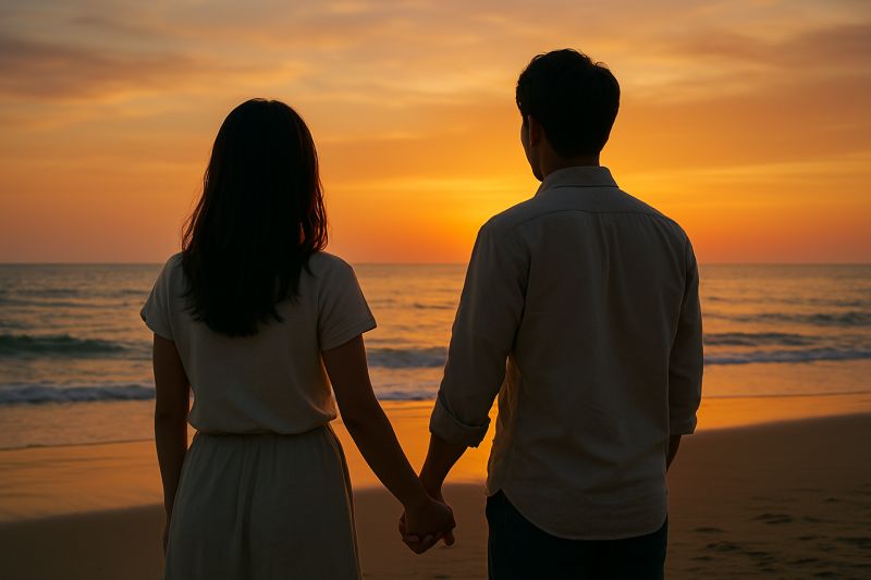 婚活カップルの後ろ姿