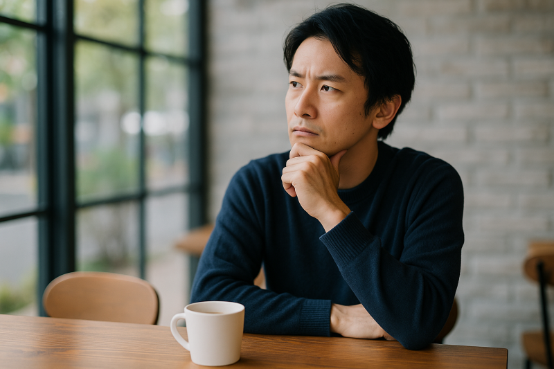 考え事をしている男性