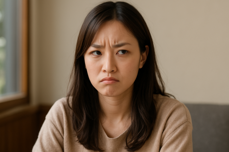 不満な表情の女性