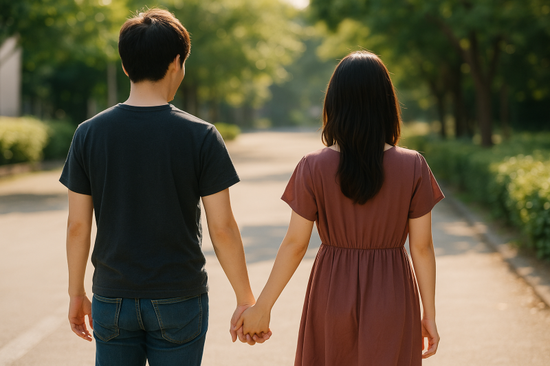 手をつないでいる男女