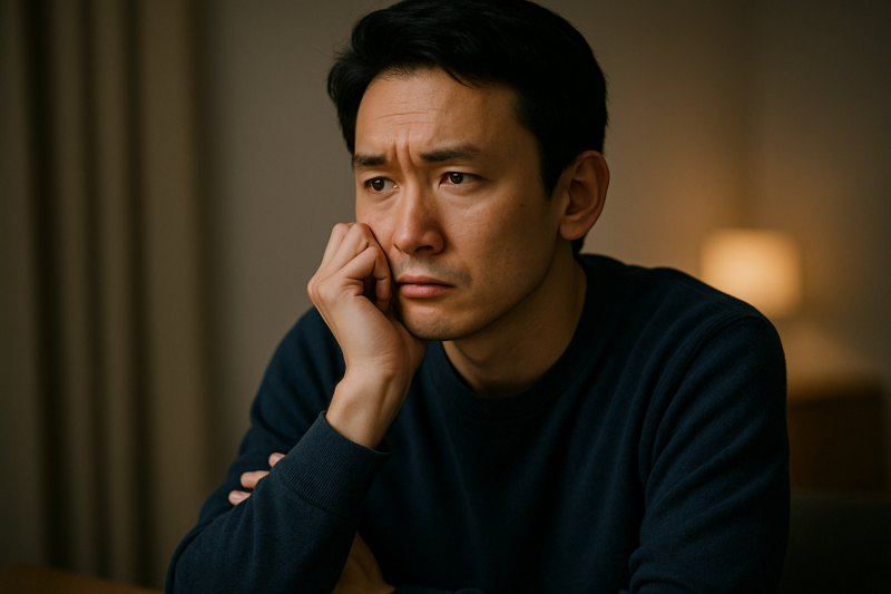 考え事をする男性